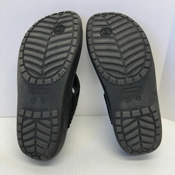 Crocs Sloane Embellished Beaded Sandal Women Black Thong Slide Slip On Size 8 - Picture 7 of 7